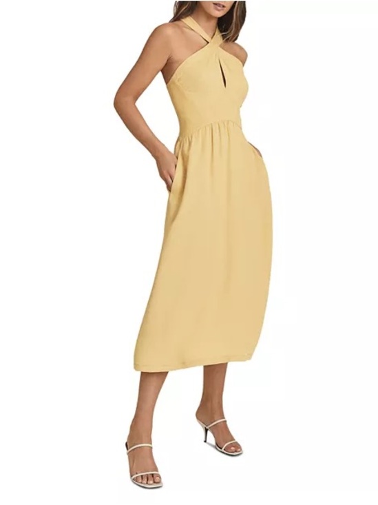 Reiss Dresses & Skirts - Reiss Pale Yellow Halter Crisscross Midi Dress